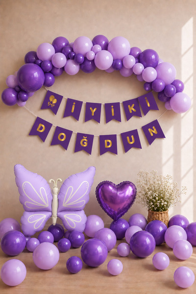 Baloncu Nene Set de decorațiuni pentru ziua de naștere cu baloane mov liliac ...