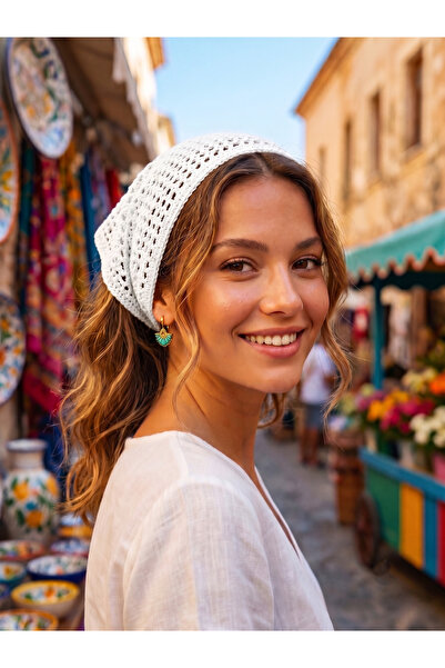 M&C Colleciton Kadın %100 Pamuk Yazlık File Örgü Fular Bandana Saç Aksesuarı