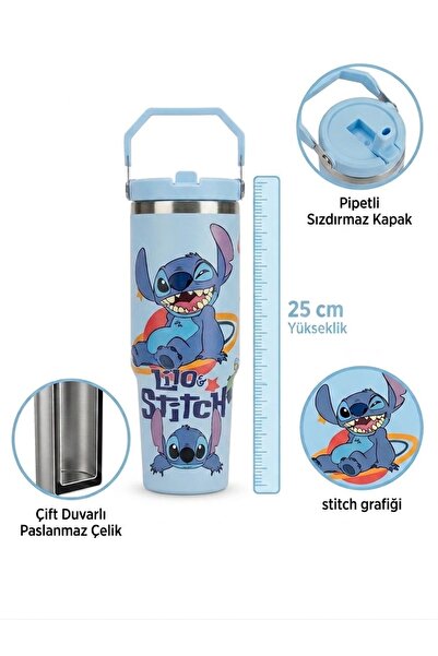 GIFT Stitch Temalı Pipetli Çocuk Su Matarası