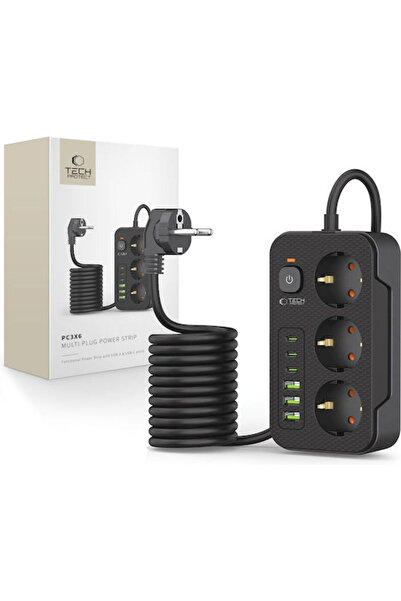 Tech-Protect PC3X6 Πολύπριζο 3 Υποδοχών με 3 USB-A, 3 USB-C και καλώδιο 2μ.