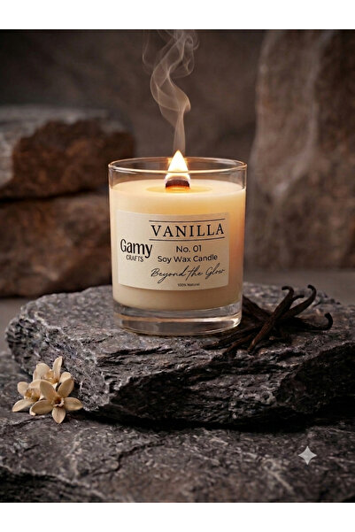 Gamy Crafts Vanilya Kokulu Mum - %100 Doğal Soya Mumu Ahşap Fitilli Dekoratif...