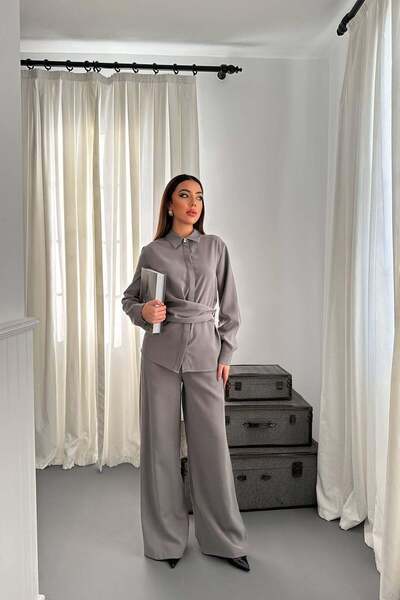 Caddebostan Moda طقم نسائي مكون من قميص وبنطلون واسع الساقين