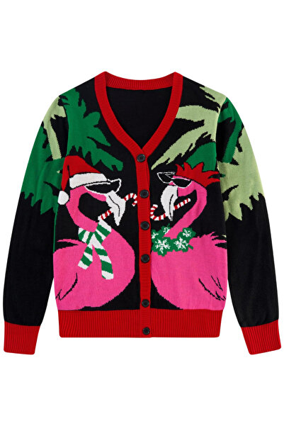 OEM Cardigan pentru femei Pulover festiv de iarnă cu fermoar Jucăuș cu flamin...