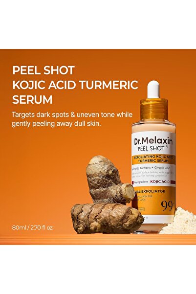 Dr.Melaxin Dr. Melaxin Peel Shot Kojic Acid Turmeric Serum – Exfoliating Dark Spot Corrector with AHA/BHA & Niacinamide, Brightening & Even Tone Facial Serum (80ml / 2.70 fl oz)