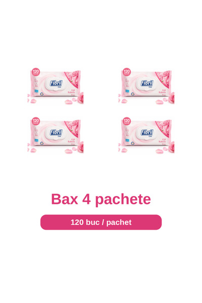 Fibril Bax 4 Pachete Care Servetele Umede Rose, 4 x 120 Bucati, pentru Fata, ...