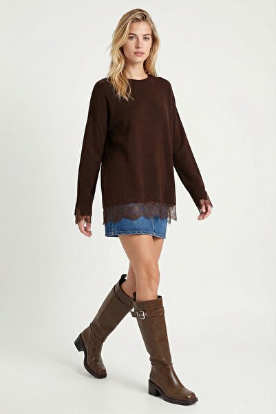 Hiccup ISTANBUL Pulover oversized cu model dantelat și decolteu rotund