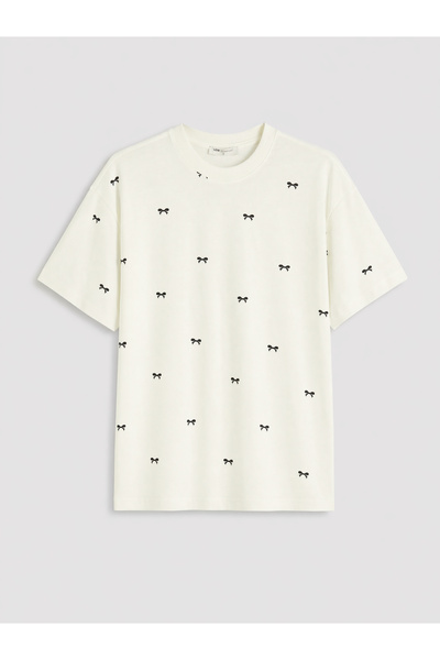 LC Waikiki Γυναικείο T-shirt με σχέδιο φιόγκου, 100% βαμβάκι