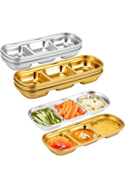 Arabest 8-Piece Stainless Steel Dipping Bowls, 3-Compartment Serving Tray for...