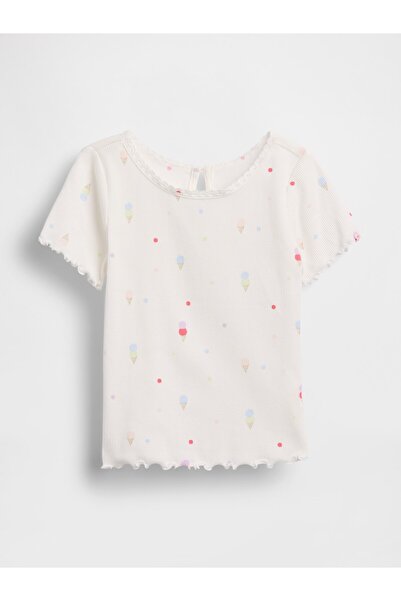 GAP Kız Bebek Beyaz Dondurma İşlemeli Fitilli T-Shirt