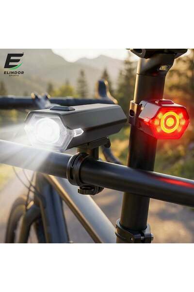 Elindor Set de lumini pentru bicicletă Elindor ® Far frontal și stop LED spat...