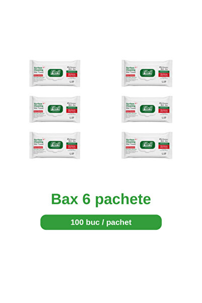 Fibril Bax 6 Pachete Servetele Umede pentru Suprafete Aroma Fresh, 6 x 100 Bu...