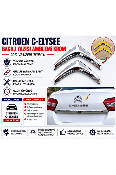 İthal Citroen C-Elysee Bagaj Yazısı Amblemi Krom 2012 ve Üzeri Uyumlu