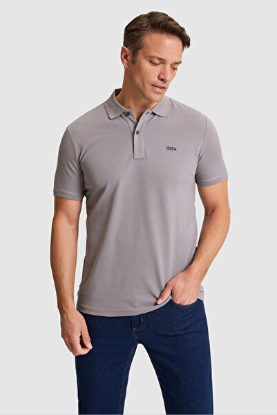 U.S. Polo Assn. Tricou de bază pentru bărbați, gri, cu guler polo, croială no...