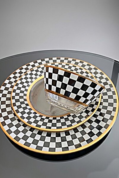DECOSTYLE Outlet 3-Piece Checkered Model Plate Set, Dishwasher Safe