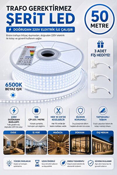 Noas 220V ŞERİT LED BEYAZ IŞIK - 50 METRE