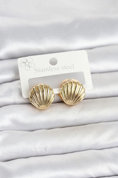 shopwave Brk 316L Steel Gold Color Sea Shell Model Women's Earrings