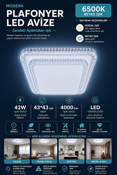 LEDAY 42 WATT 43x43 LED PLAFONYER AVİZE