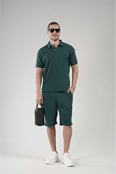 king brich Half Oversize Fit Polo Collar Men's Shorts Set