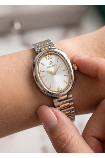 Homies Women's Silver Gold Metal Cord Oval Case White Dial Wristwatch with 2 ...