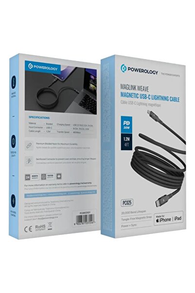 Powerology Malinka Weave Magnetic USB-C To Lightning 1.2M Cable PD 30W Gray