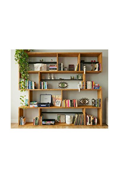 Vivense WOODESK YONCA MASİF AHŞAP KİTAPLIK, TİK RENK, 200X200 CM