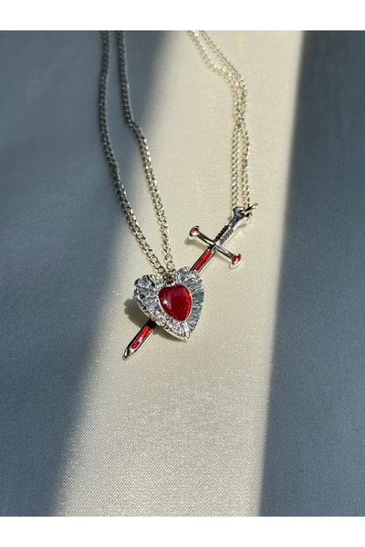 Harlofia Jewelry Edward & Bella Kalp Kılıç Çift Kolyesi