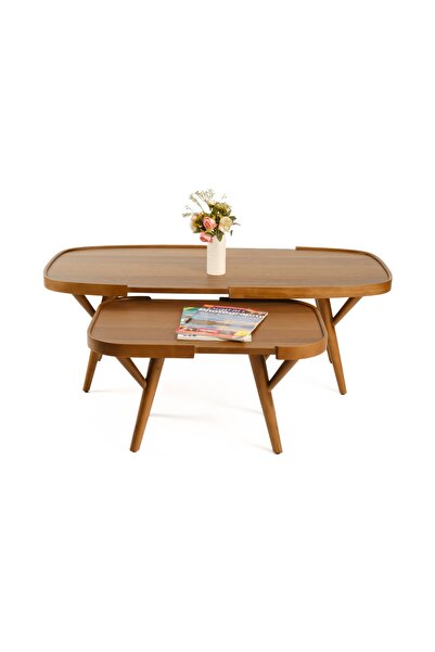 Vivense BUTTERFLY İKİLİ SET ORTA SEHPA, CEVİZ TABLALI
