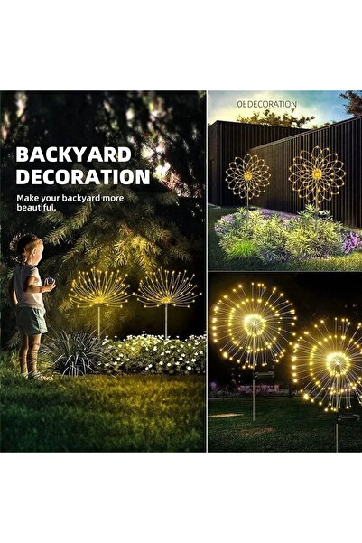 Schulzz Solar Güneş Enerjili Bahçe Karahindiba 2 Adet 120 Led Aydınlatma Çok Renkli