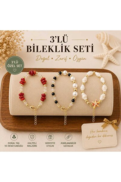 amazoondesing Adjustable Red Starfish Detailed 3-Piece Bracelet Set