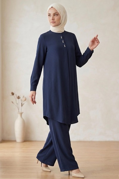 TOFİSA Riz Tunik Pantolon İkili Takım Lacivert - 2129-LACIVERT