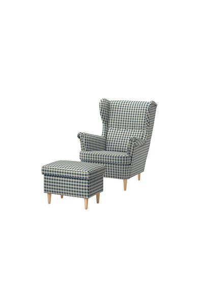 IKEA STRANDMON Berjer Koltuk - Sulviken Mavi-Bej. 82x96x101 cm ölçüleriyle ev...
