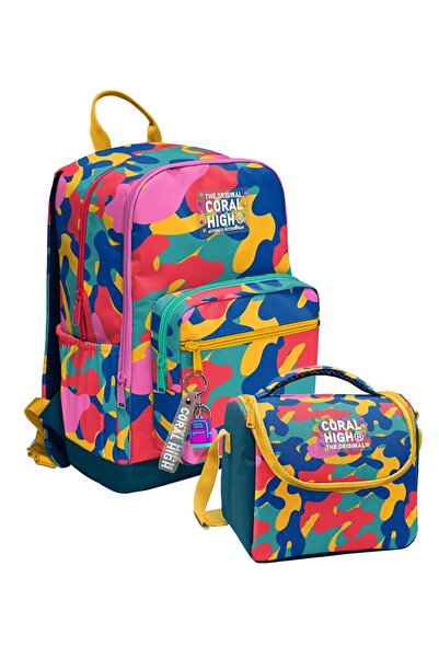 Coral High Colorful Camouflage Patterned (Unisex) School Backpack and Lunch B...