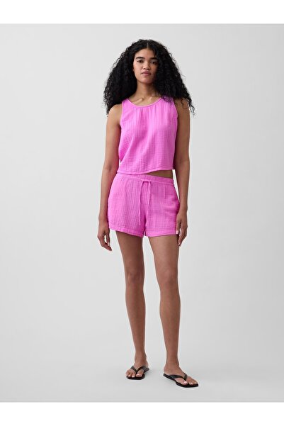 GAP Kadın Pembe 4" Mid Rise Pamuk Gauze Easy Şort