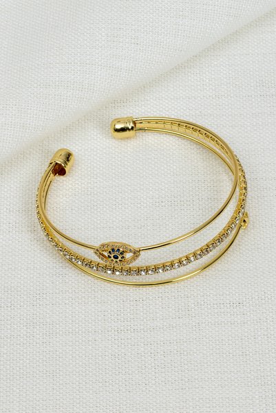 Süspüs Accessories 3 Row Gold Bracelet with Eye Figured Stones