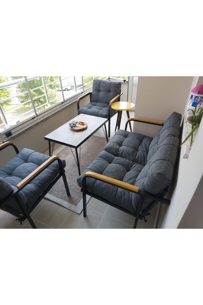 Sofmina Jüpiter Metal Bahçe Koltuk Takımı 2+1+1 Sehpalı Balkon Teras Cafe Otu...