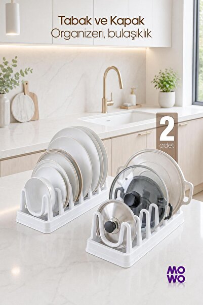 Mowo Home 2 Adet Beyaz Tencere Kapağı Organizeri, Tabaklık, Bulaşıklık, Tabak...