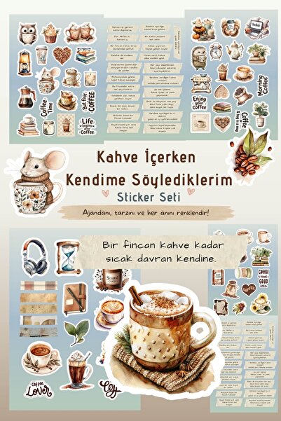 Mişomi Atölye Kahve İçerken Kendime Söylediklerim Sticker Seti | Kahve Temalı...