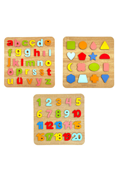 tollihy brinco Ahşap Montessori Büyük Boy Kabartmalı 3 lü Bultak Puzzle Seti ...
