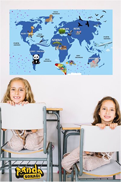 PANDA SOKAĞI Svetska mapa Svetski atlas Zidna nalepnica za bebe, dečiju sobu,...