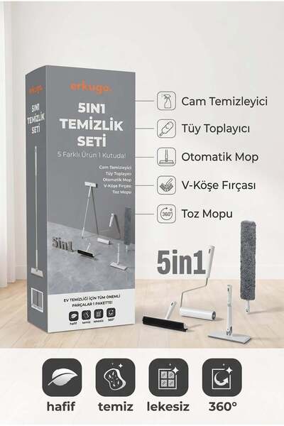 ERKUGO 5'i 1 Arada Temizlik Seti | Otomatik Mop, Cam Silme Aparatı, Tüy Topla...