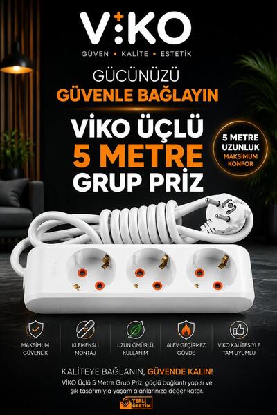 VİKO ÜÇLÜ 5MT KABLOLU GRUP PRİZ