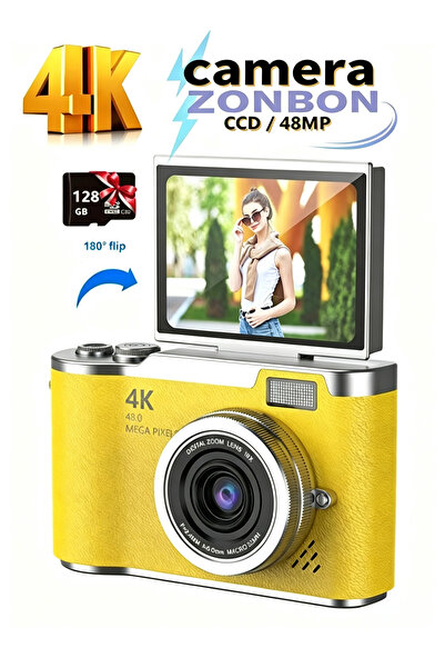 ZONBON كاميرا رقمية محمولة بدقة 48 ميجابكسل مع تقنية CCD وتكبير رقمي 4K للطلا...