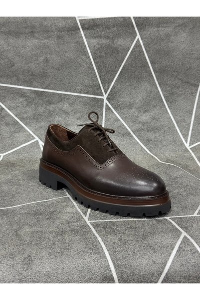 modaayakkabı Brown Genuine Leather Lace-Up Eva Sole Shoes