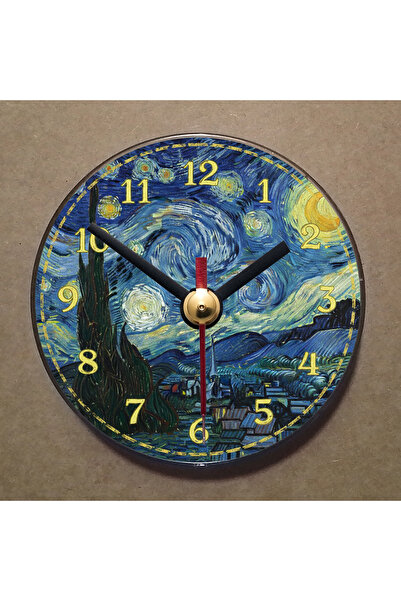 BK Design Van Gogh Tablosu Temalı Magnet Saat Buzdolabı Süsü Duvar Saati 10,5...