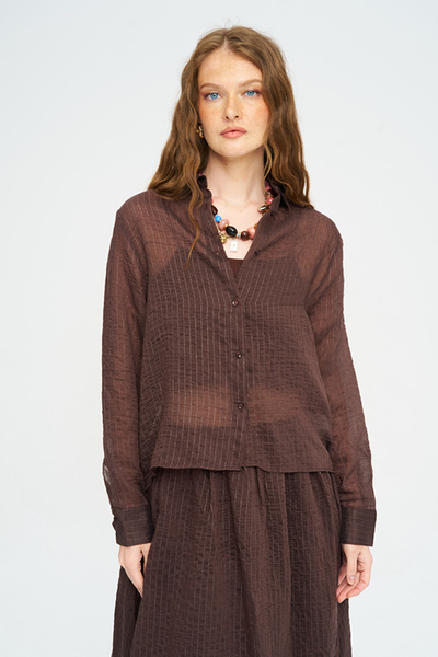 Orfeo Negro Women's Classic Collar Self-Shiny Striped Shirt