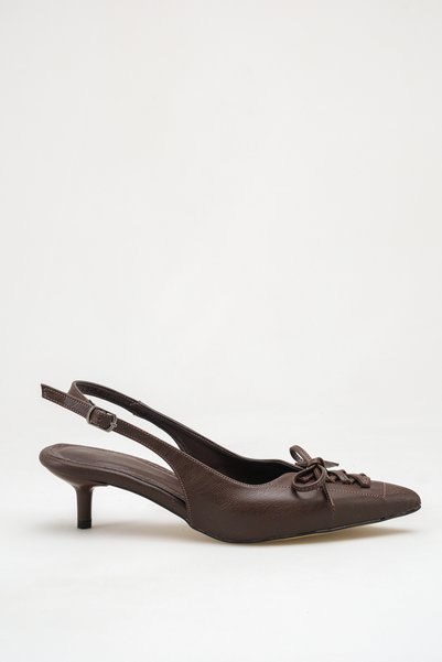 GÜZEL SHOES Dark Brown Lace-Up Detailed Pointed Toe Heeled Shoes