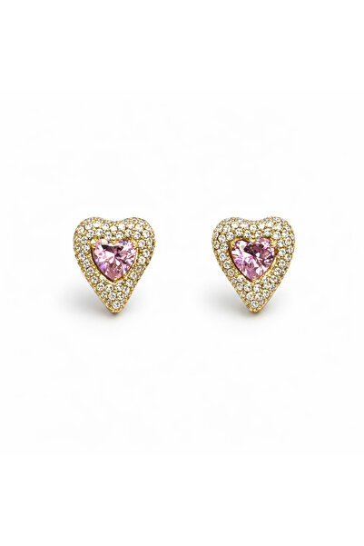 PerleJewelry أقراط ذهبية على شكل قلب وردي