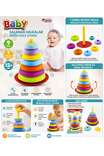 DEDE Baby Sallanan Halkalar Eğitici Kule Oyunu 9 Parça – 12 Ay+