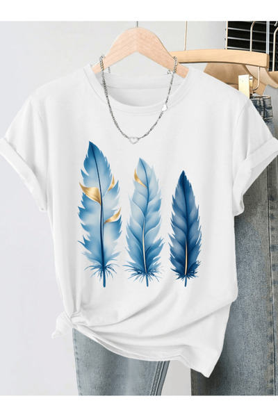 one button Tricou supradimensionat premium cu imprimeu cu pene de rață, 3 pie...