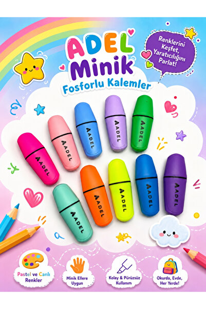 ÖZ OFİS Mini Fosforlu Kalem , Su Bazlı Mürekkep , 3 Farklı Kalınlıkta İşaretl...